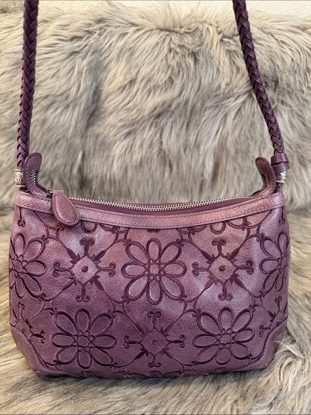 Brighton Purple Floral Embroidered Shoulder Bag - Picture 7 of 9